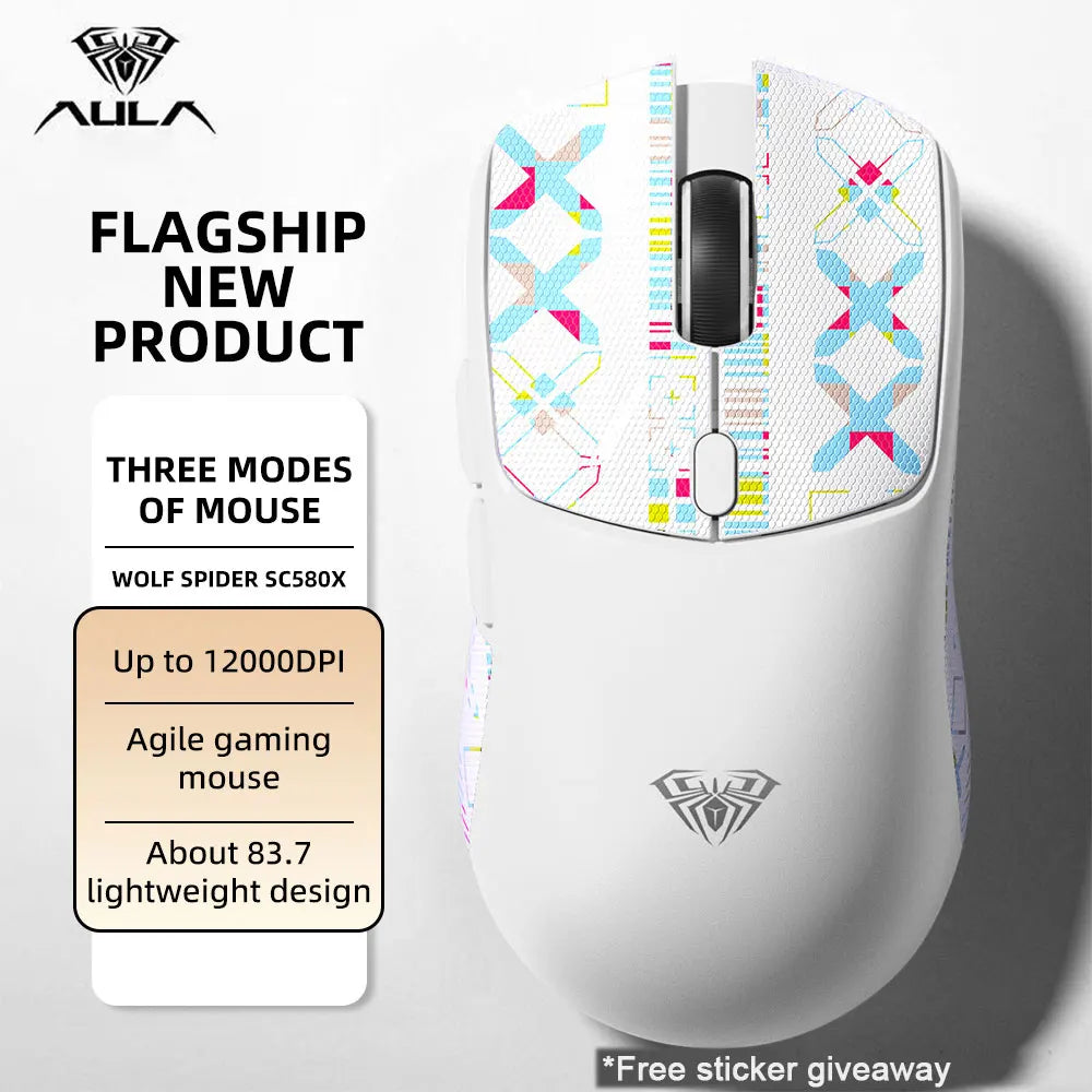 AULA SC580 Gaming Mouse Tri-mode Rechargeable Ergonomic Bluetooth Mouse 10000 DPI E-sports Lightweight Mice for Office Gaming