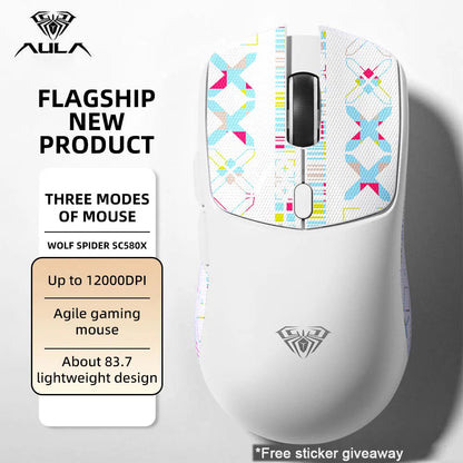 AULA SC580 Gaming Mouse Tri-mode Rechargeable Ergonomic Bluetooth Mouse 10000 DPI E-sports Lightweight Mice for Office Gaming