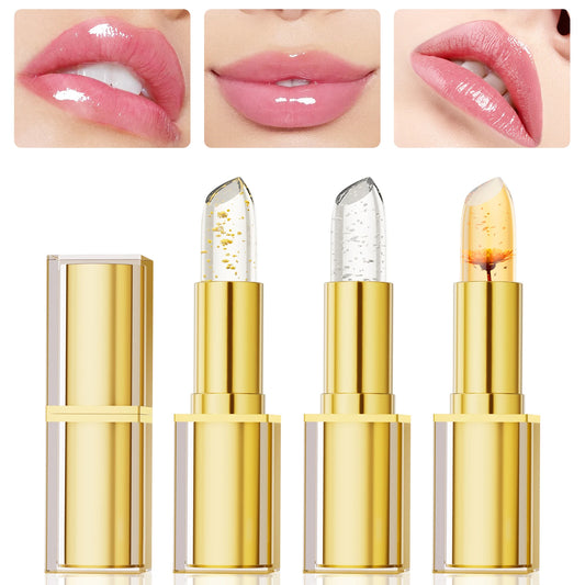 Temperature Color Changing Women Flower Lipstick Transparent Waterproof Moisturizing Crystal Jelly Pearlescent Lip Balm Cosmetic