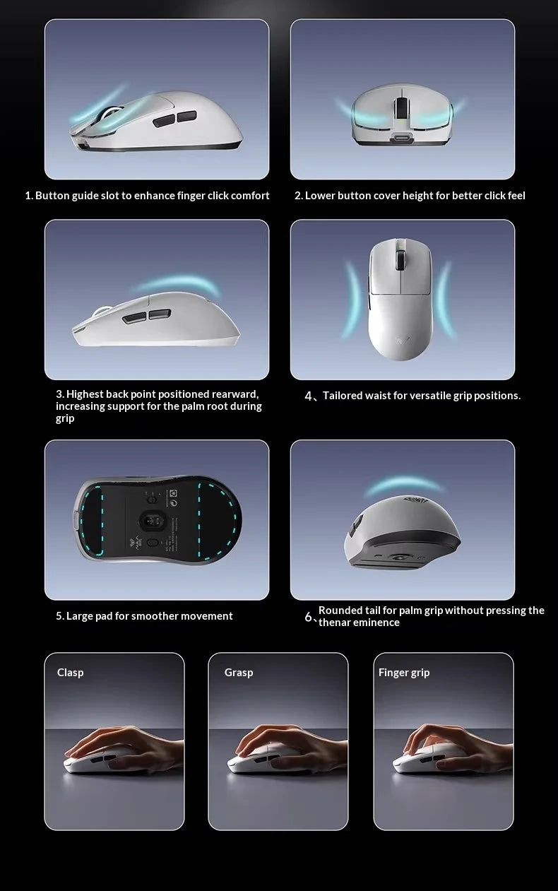 AULA X9 Max Ultra Gaming Mouse Wireless Tri Mode Dual 8KHz 500mAh PAW3950 Lightweight Ergonomic Esports Mouse Gaming Accessories
