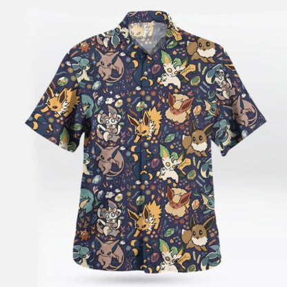 Midnight Eevee Evolutions Pokemon Hawaiian Shirt Summer Sports Leisure Dry Quickly Men's T-Shirt Kid's Clothing Tee Y2k Woman