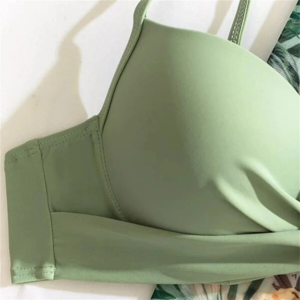 Three Pieces Bikini Set Cover Up Women 2023 New Push Up Twist Swimsuit Print Long Sleeve Swimwear Biquini Bathing Suit Summer