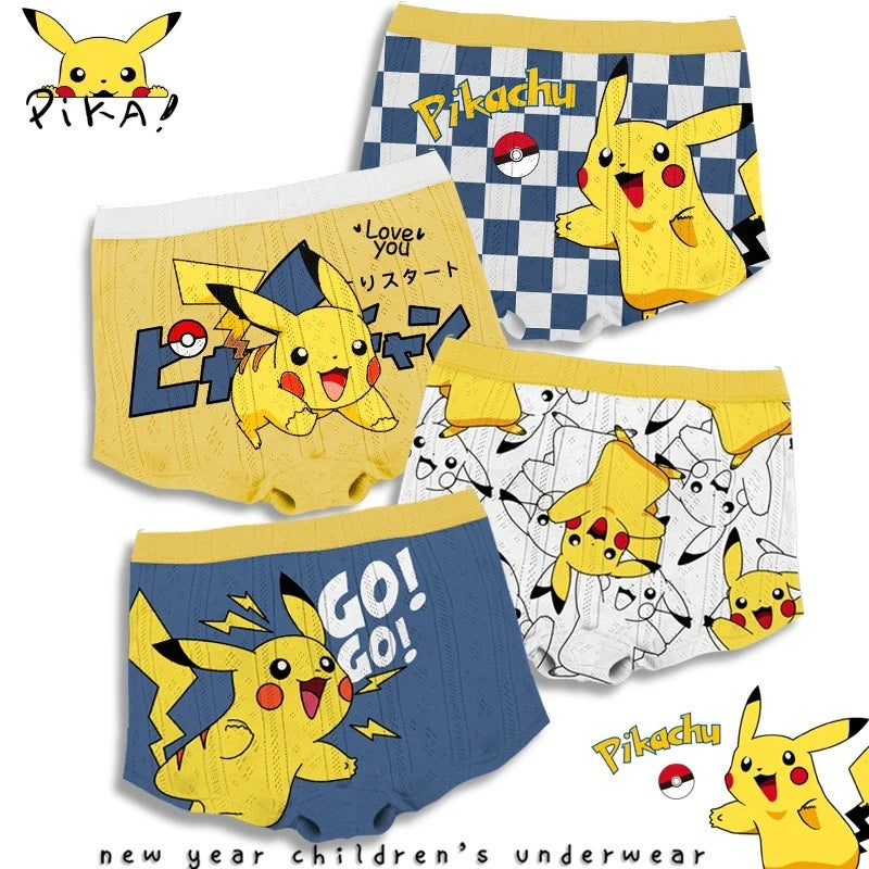 4-Piece Set Pikachu Boys' Underwear Pure Cotton Children'S Flat Corner Pants Summer Thin Spring Cartoon Cute Shorts
