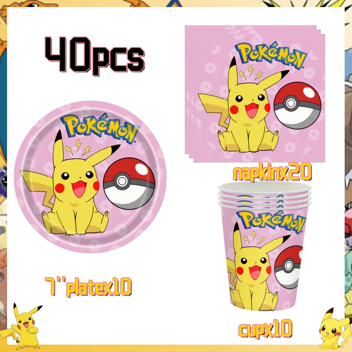 Pink Pokemon Birthday Party Decoration Disposable Tableware Set Pikachu Tablecloth Cup Plate Baby Shower Kids Diy Party Supplies