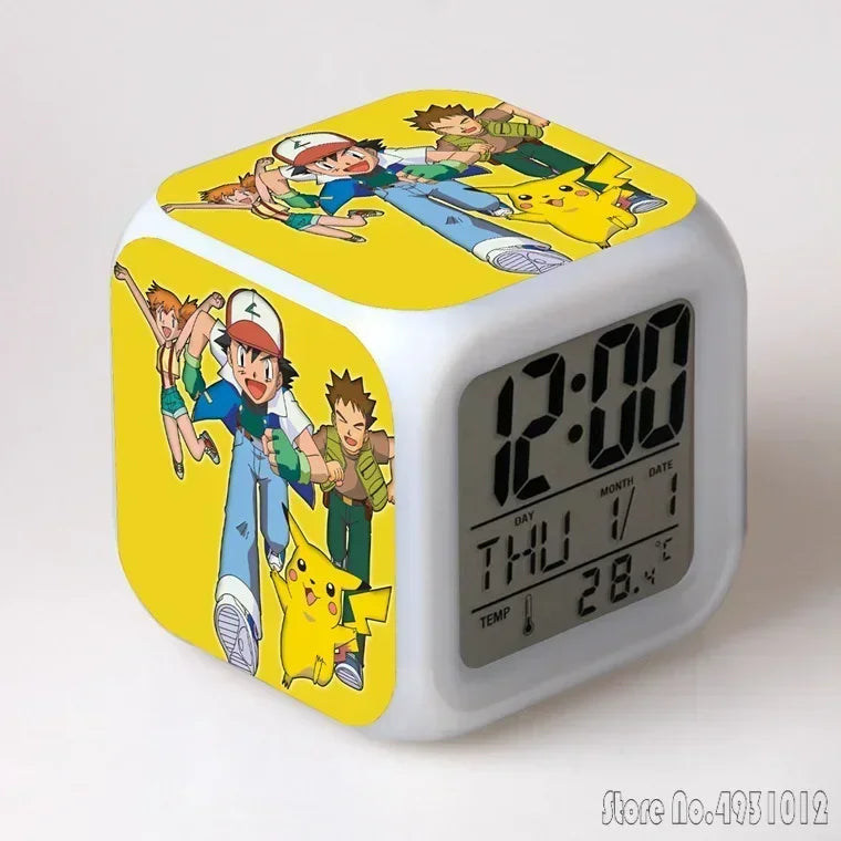 Anime Cartoon Pok é mon Cartoon Alarm Clock Creative Student 8x8x8cm LED Cube with Colorful Light Display Time Week Month