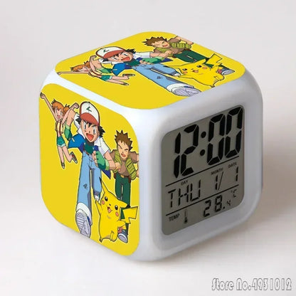 Anime Cartoon Pok é mon Cartoon Alarm Clock Creative Student 8x8x8cm LED Cube with Colorful Light Display Time Week Month