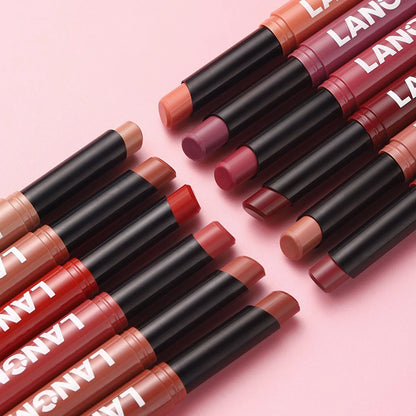 12 Color Matte Lipstick Pencil Waterproof Long Lasting Non-Stick Cup Lip Stain Tint Cosmetic Nude Lipstick Pen Makeup Maquillage