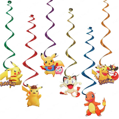 6/12/18/24Pcs Pokemon Hanging Swirls Decorations Pikachu Ceiling Swirl Foil Decor Kids Baby Shower Birthday Party Supplies