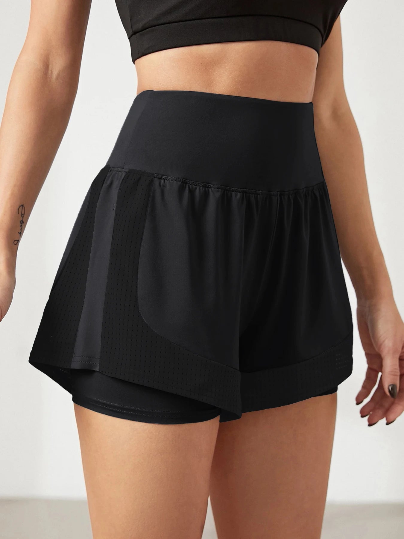 Women's loose sports shorts for running, anti-exposure, quick-dry, outer wear, fake two-piece yoga hot pants