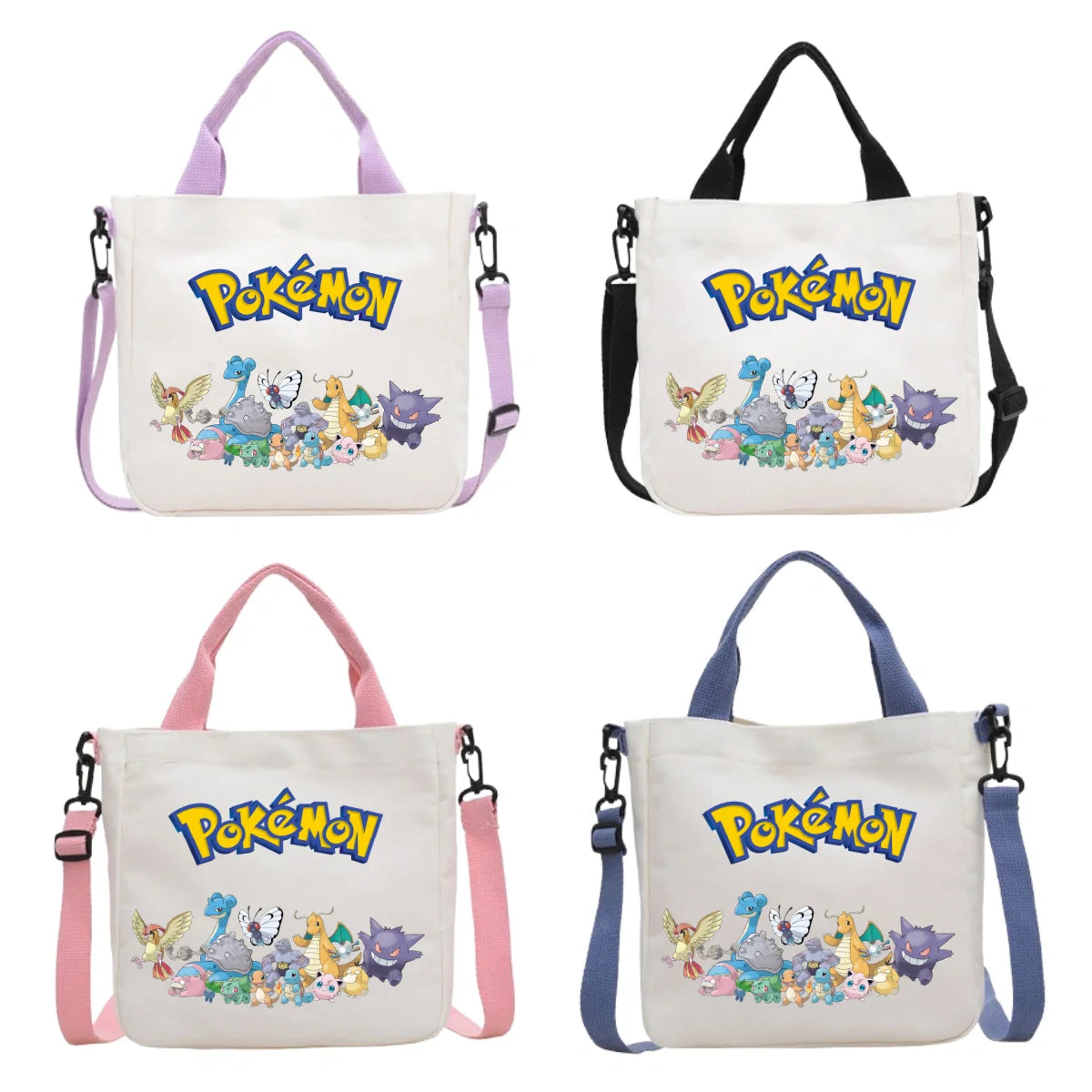Anime Pokemon Pikachu Canvas Shoulder Bag Cute Cartoon Pattern Print Handbag Boys Girls Leisure Crossbody Bag Birthday Gift
