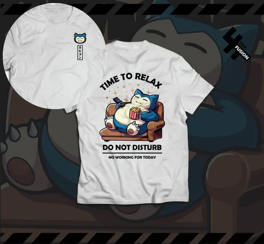 2025 Summer Pokémon Anime SNORLAX 100% Pure Cotton Printed T-shirt Men Harajuku Loose Casual Versatile Short-sleeved Top Y2k