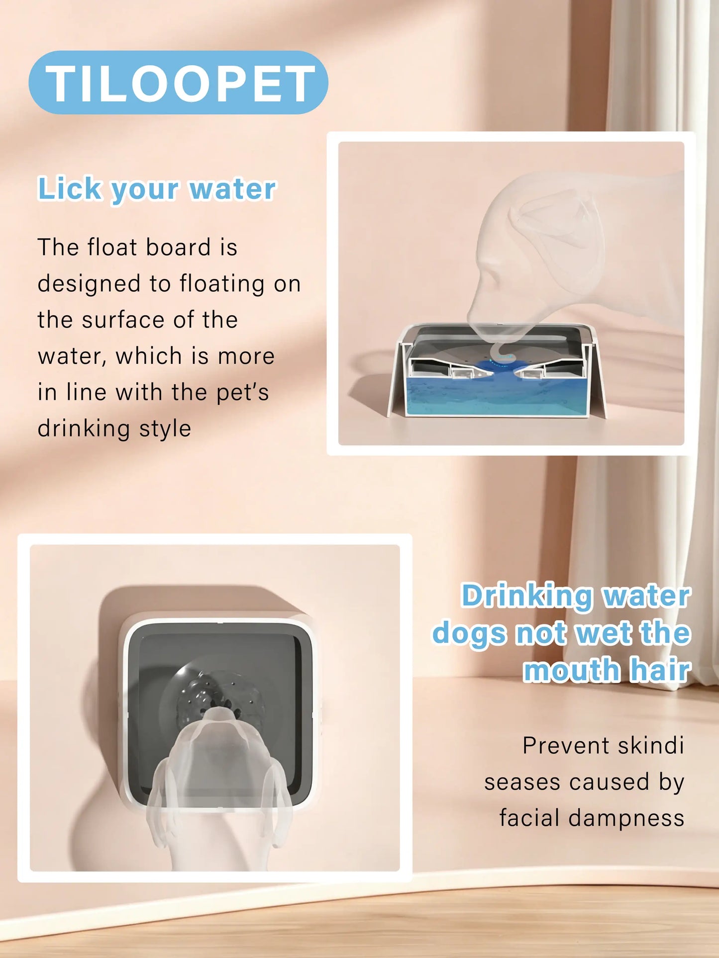 Floating Pet Bowl Dog 1L Cat Water Dispenser ABS Plastic Pet Drinking Bowl for Long-Haired Pets Drinking Dispenser with Filter