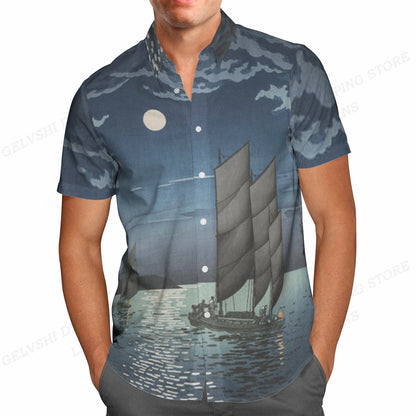 Summer Hawaiian Shirts Fish Printed Shirt Men Women Fashion Short Sleeve Blouse Men's Vocation Lapel Beach Camisas Sea