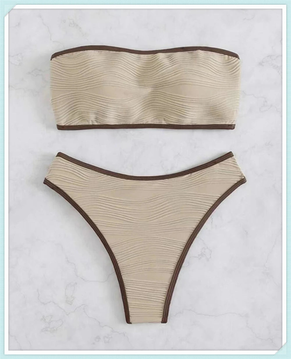 Sexy Bandeau High Waist Bikini 2023 Women Triangle Swimsuit Stitch Detail Swimwear Padded Bathing Suit Female Solid Beachwear