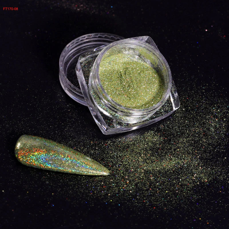 12Jars/set Holographic Glitter Nail Fine Powder 0.05mm Super Shinying Unicorn Rainbow Laser Powder DIY Mirror Manicure Powder