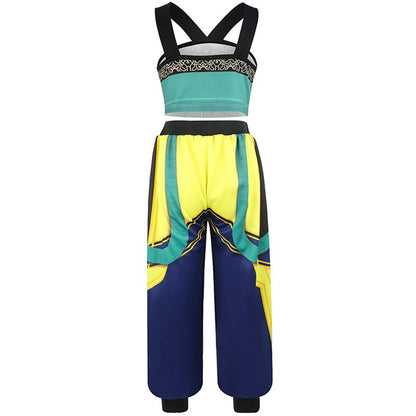 Official Zoey K-Pop Idol Cosplay Costume: 2-Piece Teal & Neon Stage Outfit for Girls