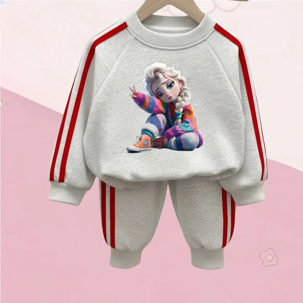 Girls' Frozen "Heart of Sisters" 2-Piece Jogger Set: Pullover Sweatshirt & Striped Pants