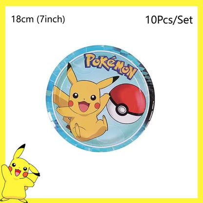 Pokemon Birthday Party Decoration Pikachu Disposable Tableware Cup Napkin Plate Tablecloth Baby Shower Cake Topper Flag Balloons