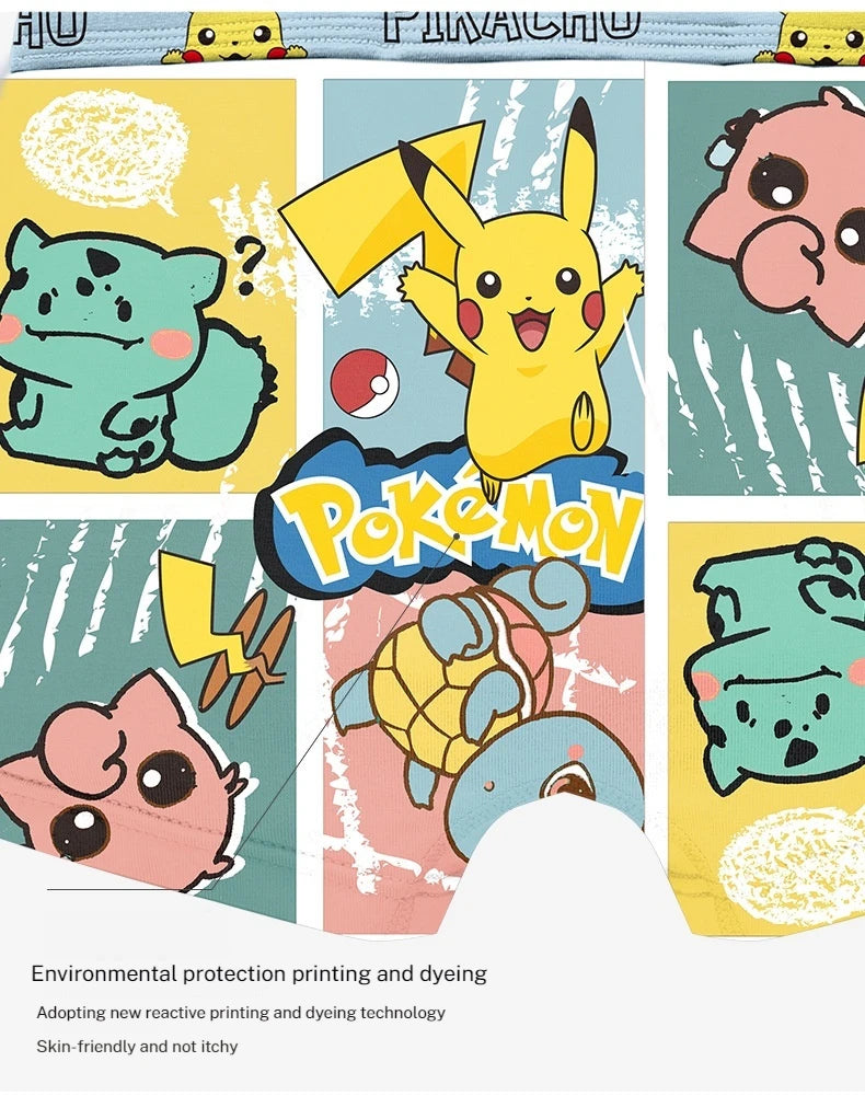 4-Piece Set Pikachu Boys' Underwear Pure Cotton Children'S Flat Corner Pants Summer Thin Spring Cartoon Cute Shorts