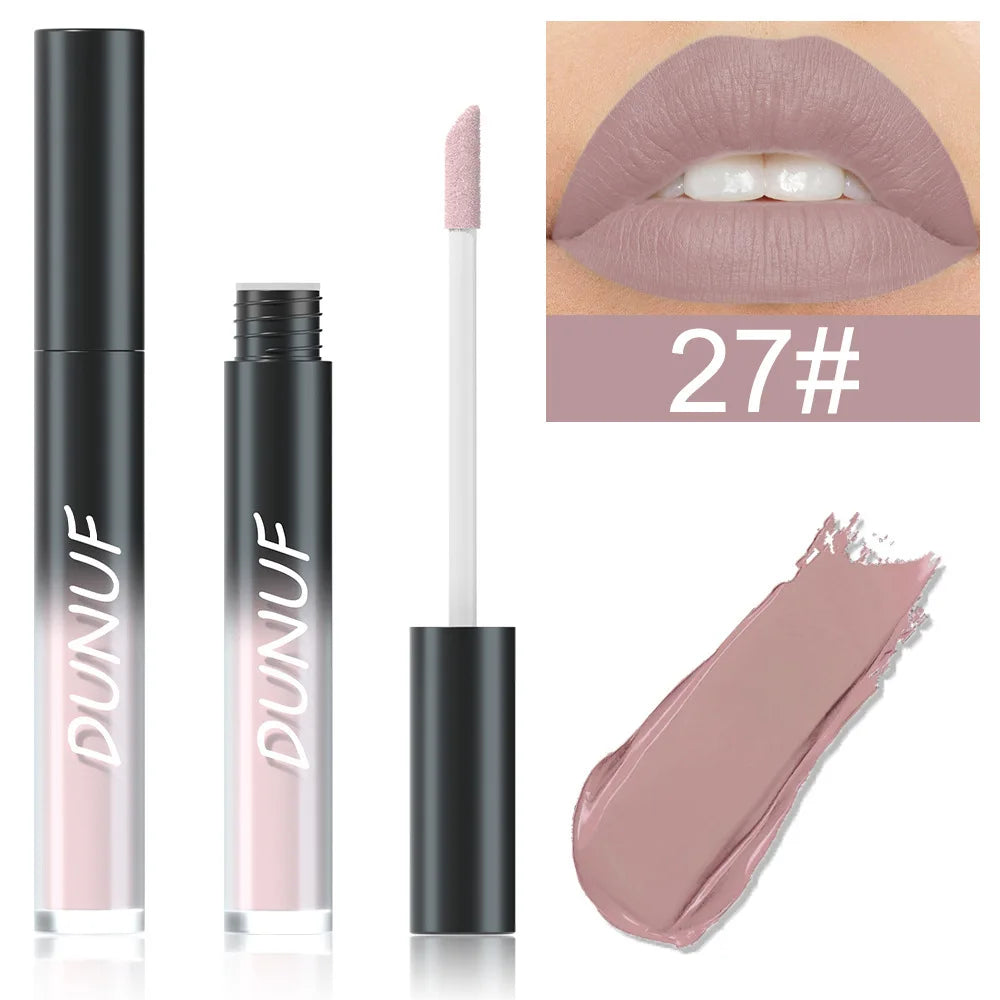 DUNUF 32 Color Matte Liquid Lipstick: Bold Pigment Non-Stick Lip Glaze