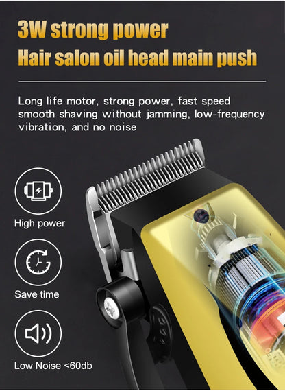 USB Rechargeable Hair Clippers for Men, Three-piece Set with Oil Head and Electric Trimmers, Ideal for Home Use