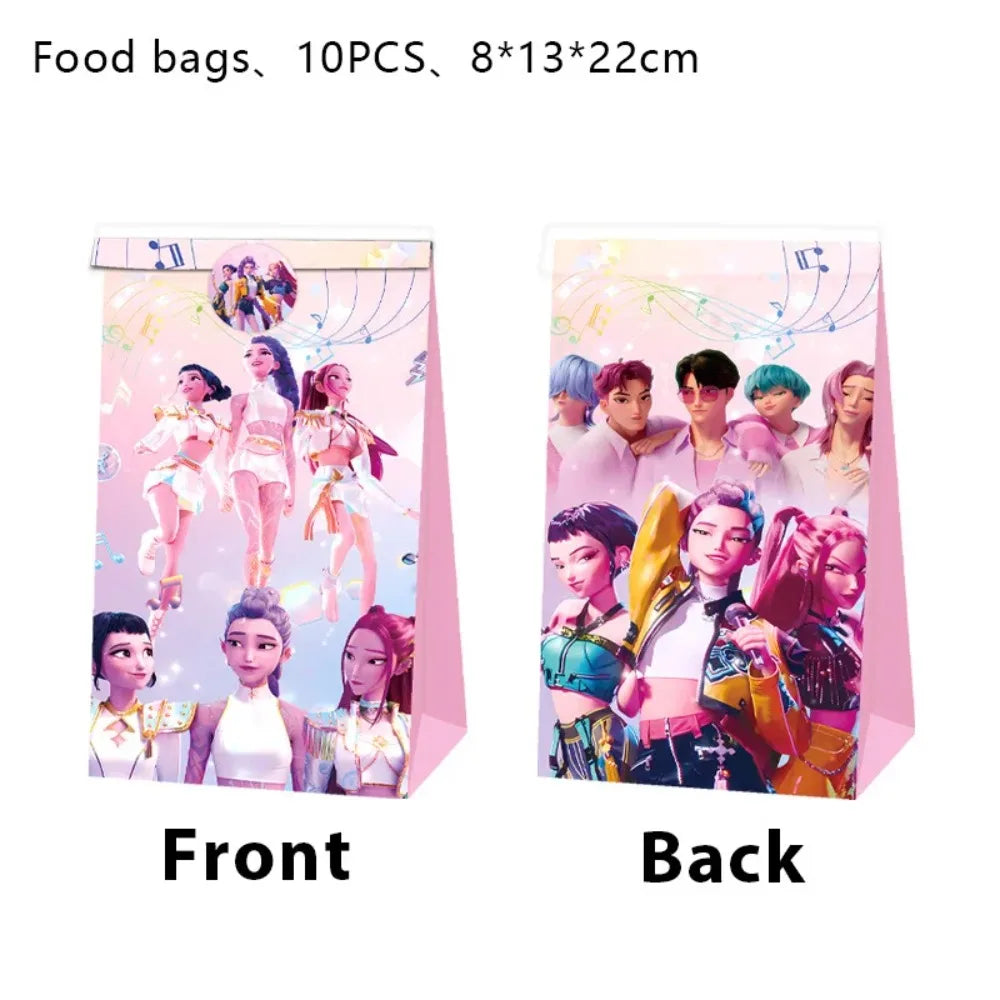 Hunters K-Pop Idol Party Favor Bags: 12-Piece Sealable Gift Bag Set with Stickers