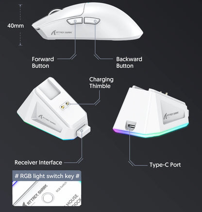 Attack Shark X11 Mouse PAW3311 Wireless 1K Hz Macro Magnetic RGB Docking Charger for Gaming