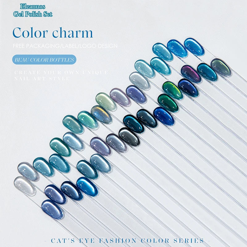 Cat Eye Gel Nail Polish 36 Colors Glacier & Island Blue Trendy Super Bright Glass Bead High Shine Long Lasting Soak Off UV LED