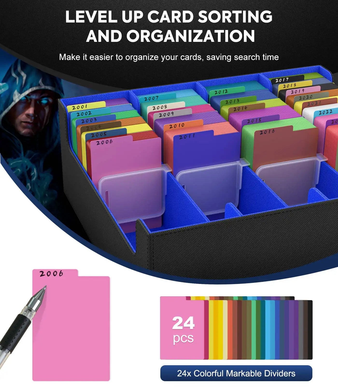 MoKo Trading Card Storage Box 3800+ MTG Deck Box with 24 Colorful Dividers & 5 Card Supporters 5 Row Commander Card Deck Box