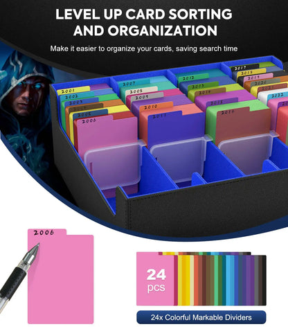 MoKo Trading Card Storage Box 3800+ MTG Deck Box with 24 Colorful Dividers & 5 Card Supporters 5 Row Commander Card Deck Box