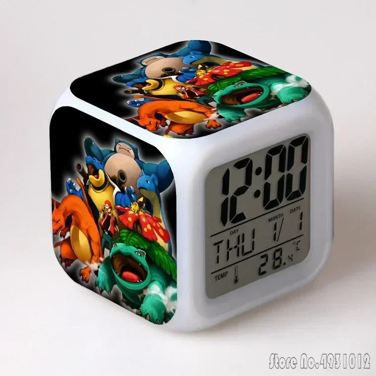 Anime Cartoon Pok é mon Cartoon Alarm Clock Creative Student 8x8x8cm LED Cube with Colorful Light Display Time Week Month