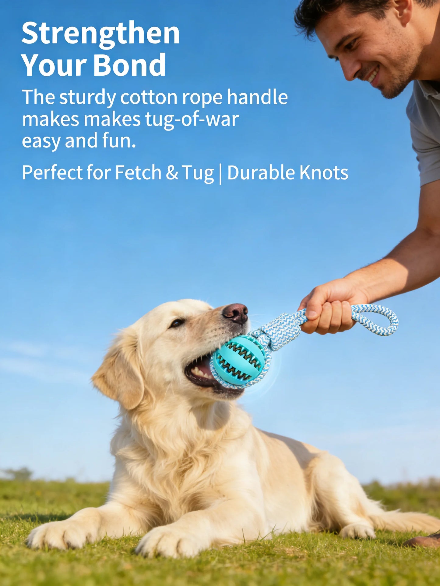 2-in-1 Dog Chew Toy with Treat Dispenser Durable Cotton Rope Natural Rubber Ball for Small Medium Dogs Teeth Cleaning