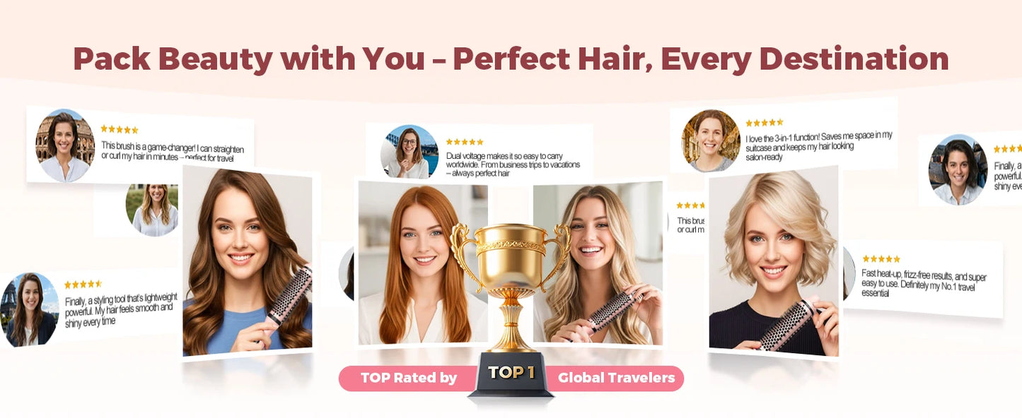 Thermal Brush 1.5 inch Dual PTC Heated Curling Styler 6 Temps with Negative Ions & Ceramic for Volumizing Straightener Curling