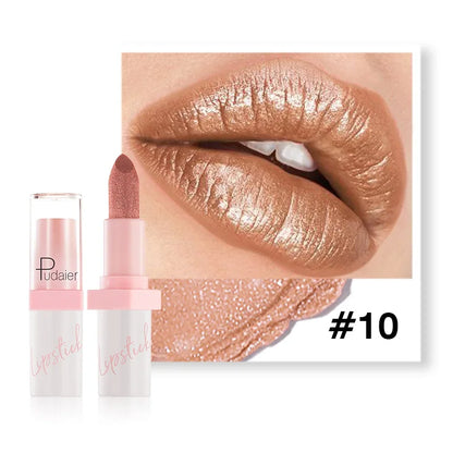 Pudaier Shimmery Diamond Lipstick: 10 Shades of Waterproof Glitter & Metallic Shine