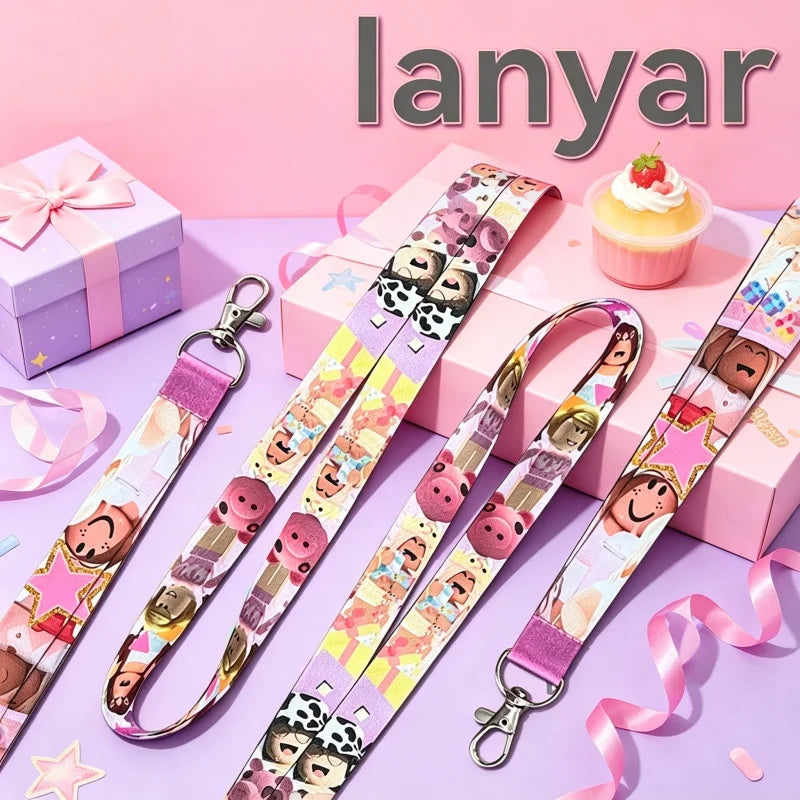 Roblox Girl Lanyard Cartoon Pattern for Reusable Events Festival Celebrations Decorative Style Birthday Party Gift Supply Set