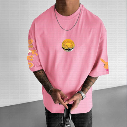 Summer 2026 Pokemon Cotton T Shirt Pikachu Back Print Colorful Splash And Lightning Design Loose Fit Men Women Casual Fashion