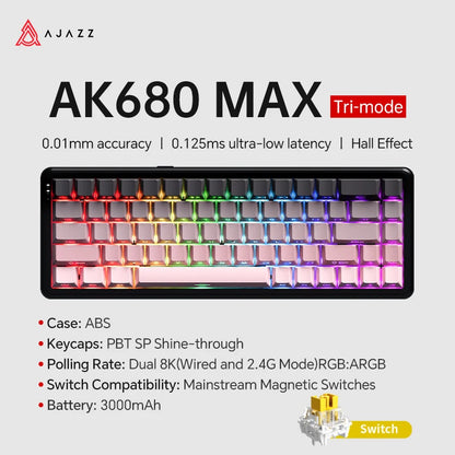 AJAZZ AK680 MAX/V2 Mechanical Keyboard HE Hall Effect Switch 60% 8k/1K RGB Wired/Wireless Gaming Rapid Trigger Magnetic Keyboard