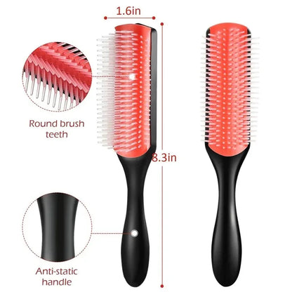 9-Row Detangling Hair Brush Denman Detangler Hairbrush Scalp Massager Straight Wet Comb for Women Men Salon Curly hair brush