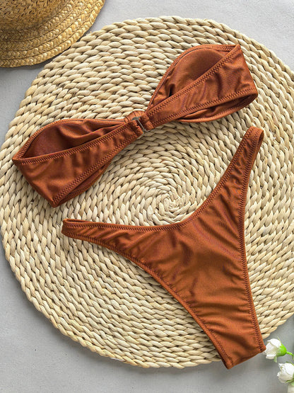 2024 New Sexy Knot Bikini Set Swimsuit For Women Push Up Swimwear Off The Shoulder Bathing Suit Beachwear Swimming Suit Bathers