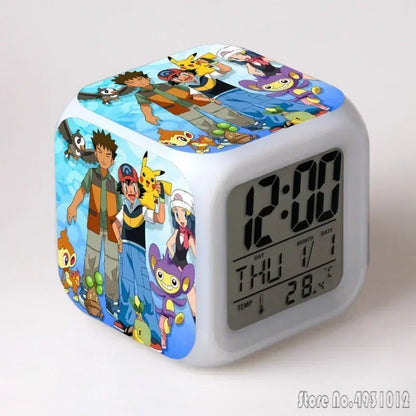 Anime Cartoon Pok é mon Cartoon Alarm Clock Creative Student 8x8x8cm LED Cube with Colorful Light Display Time Week Month