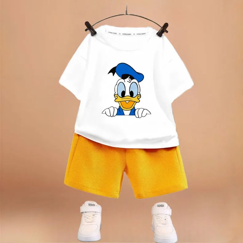 DISNEY Cartoon Printed Boys T Shirt Sets Summer Breathable Kids Short Sleeve Top and Shorts Two Piece Set Child Casual Outfits