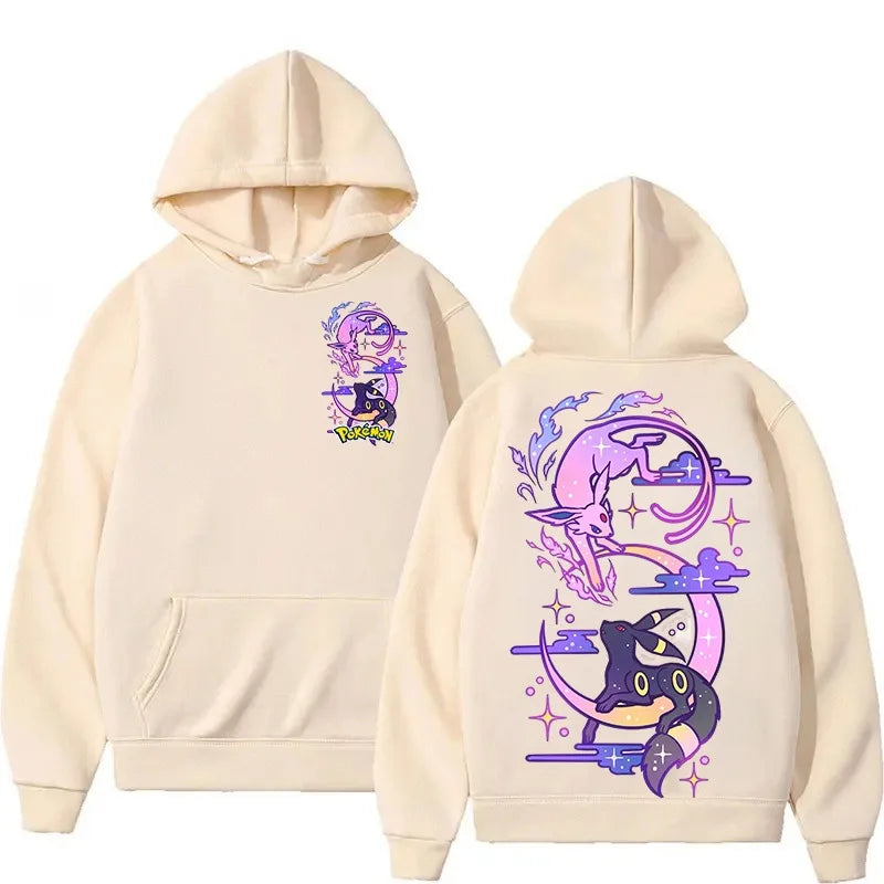 2025 Pokémon Creative Umbreon＆Espeon Printed Hoodie Top Men's Women's Autumn/Winter New Harajuku Oversize Casual Trend Sweater