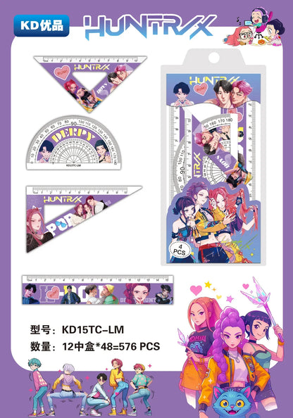 2026 Hot Anime Girls Group Stationery Set Ruler Triangle Protractor Stationery Gift Set for Students School Supplies