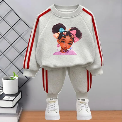 2026 Spring New Style Children's Tracksuit Printed Kids O Neck Hoodies and Long Pant Two Piece Girls Casual Sweatshirts Sets