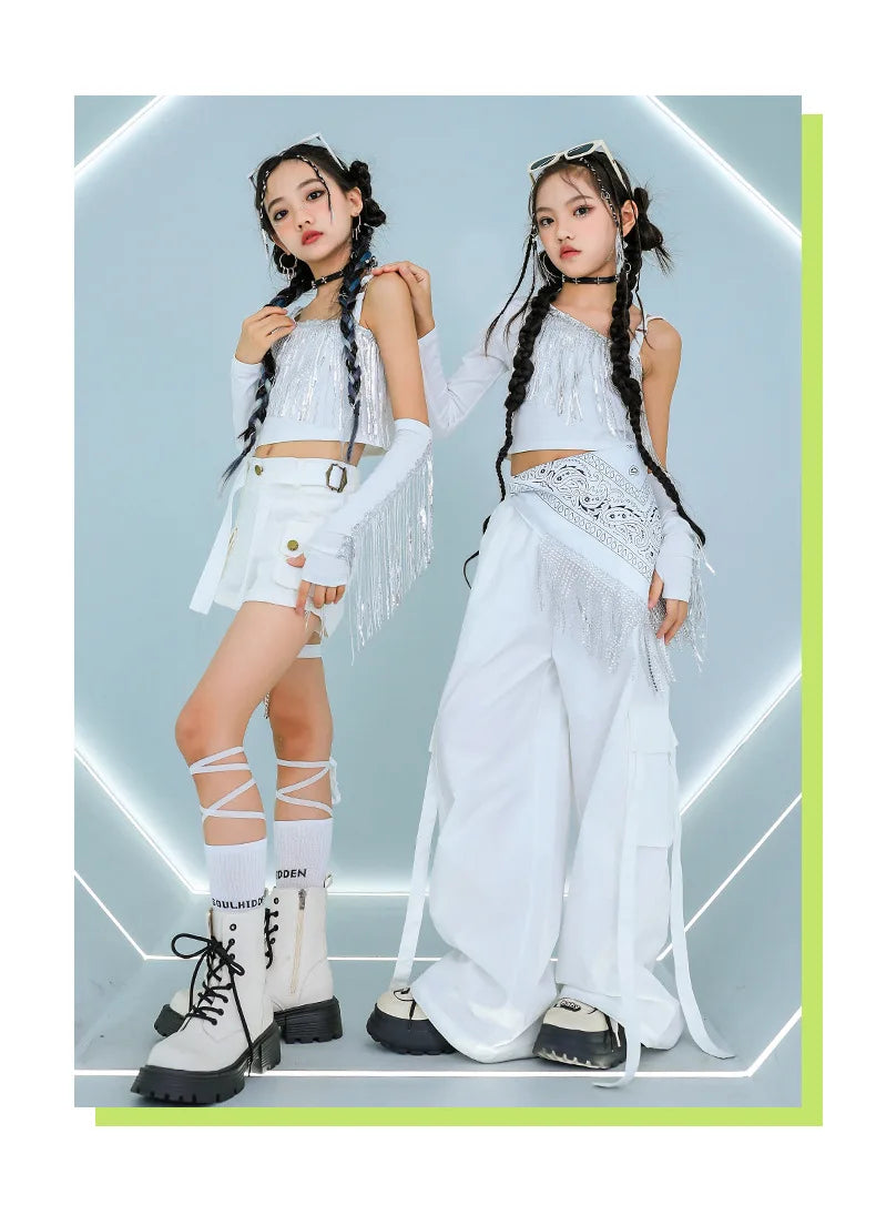 Hip Hop Girls K-pop Elegant Crop Top Shorts Street Dance Cargo Pants Kids Streetwear Child Jazz Costumes Girl Group Clothes Sets