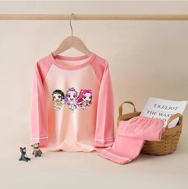Kids' K-Pop HUNTRX Cotton Pajama Set: Long Sleeve Sleepwear for Girls & Boys