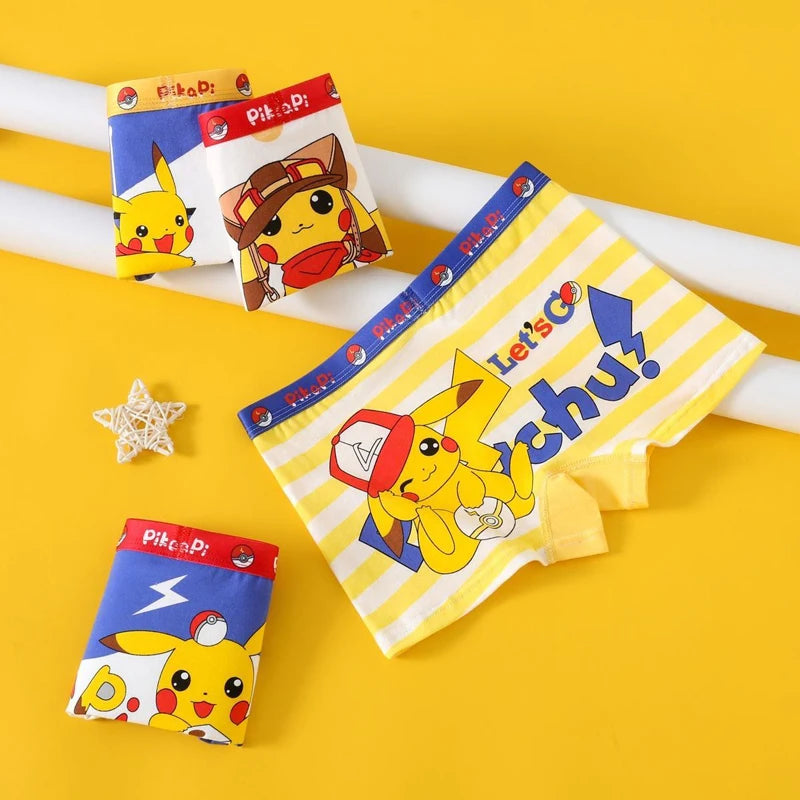 4pcs Pokemon Boys Boxer Underpants Cotton Anime U Pouch Bulge Underwear Cartoon Shorts Kids Cute Breathable Boxer Pants 2-12Y