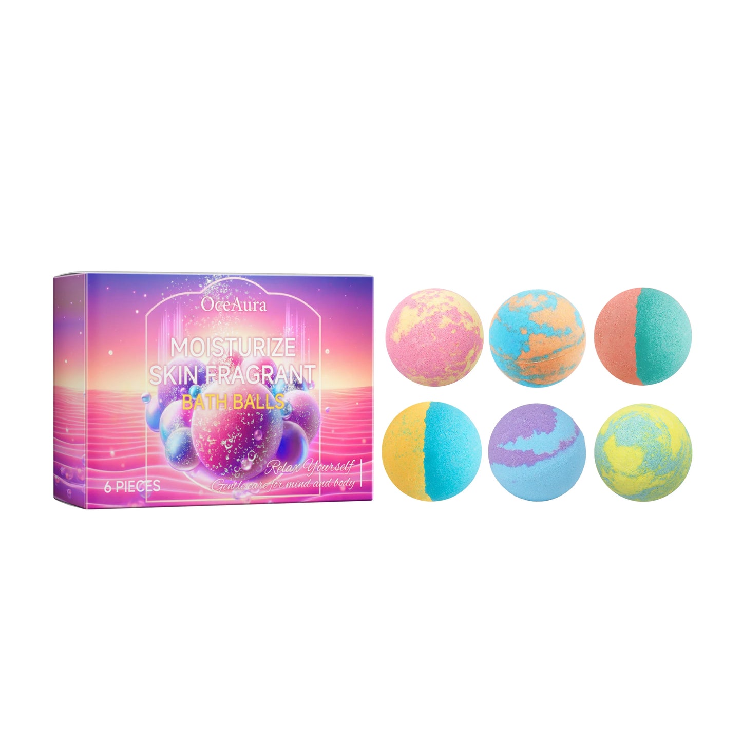 OceAura Bath Bubble Balls for Women Soft Smooth Clean Body Care Moisturizing Skin Elasticity Enhancement Shower Gift Set 6pcs