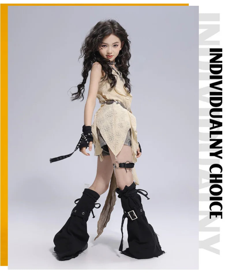 Girls Hiphop Group Jazz Dance Performance Clothes Loose Short Sleeve Top Pants Street Dance Costumes Wear