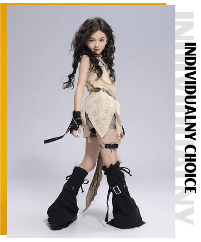 Girls Hiphop Group Jazz Dance Performance Clothes Loose Short Sleeve Top Pants Street Dance Costumes Wear